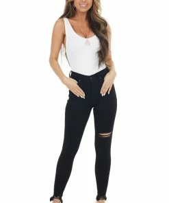 Special A Black High Waisted Skinny Jeans With Distressed Detail Bottoms