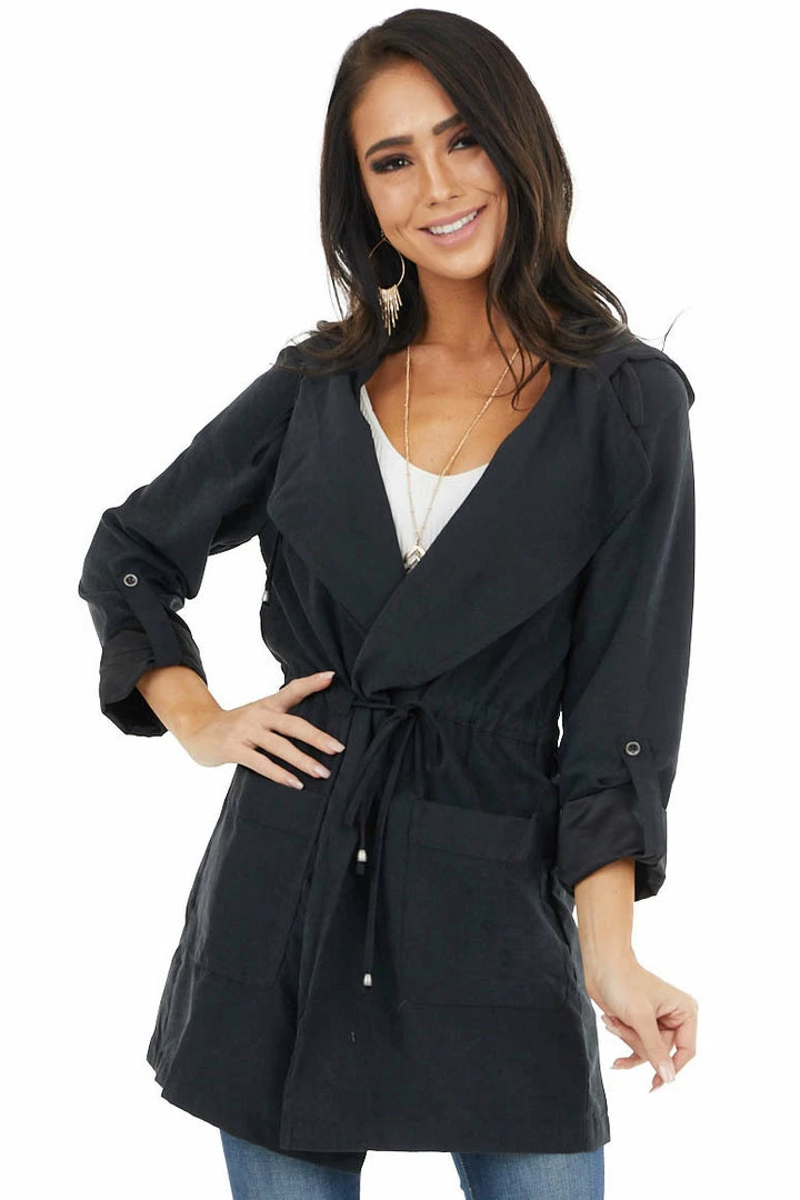 Be Cool Outerwear Black Hooded Faux Suede Long Jacket With Pockets 3 Be Cool Outerwear Black Hooded Faux Suede Long Jacket With Pockets