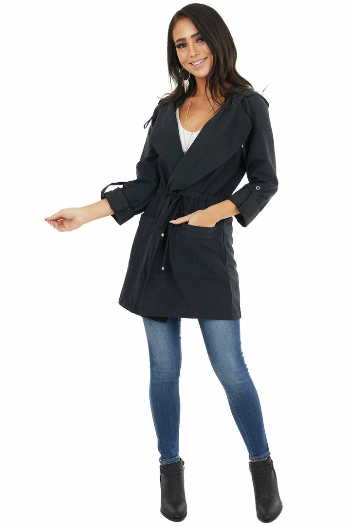 Be Cool Outerwear Black Hooded Faux Suede Long Jacket With Pockets 5 Be Cool Outerwear Black Hooded Faux Suede Long Jacket With Pockets