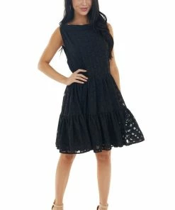 Sweet Lovely Black Jacquard Textured Tiered Dress With Halter Neckline Dresses 21 Sweet Lovely Black Jacquard Textured Tiered Dress With Halter Neckline Dresses