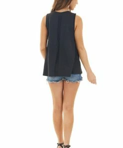 Ces Femme Black Knit Tank Top With Back Raw Seam Detail