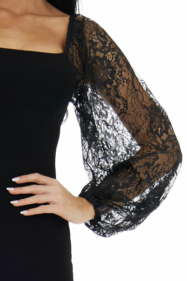 Flying Tomato Black Lace Bubble Sleeve Bodycon Mini Dress Dresses 9 Flying Tomato Black Lace Bubble Sleeve Bodycon Mini Dress Dresses