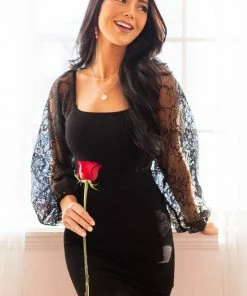 Flying Tomato Black Lace Bubble Sleeve Bodycon Mini Dress Dresses 22 Flying Tomato Black Lace Bubble Sleeve Bodycon Mini Dress Dresses