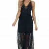 Entro Black Lace Maxi Overlay Sleeveless Dress With Plunging Neck