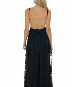 Dress Day Black Lace Sleeveless Open Back Maxi Dress Dresses