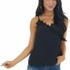 Entro Black Lace Trim V Neck Woven Cami Tank Top