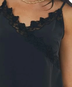 Entro Black Lace Trim V Neck Woven Cami Tank Top 25 Entro Black Lace Trim V Neck Woven Cami Tank Top