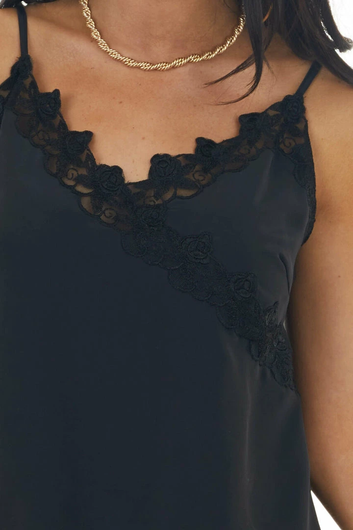 Entro Black Lace Trim V Neck Woven Cami Tank Top 10 Entro Black Lace Trim V Neck Woven Cami Tank Top