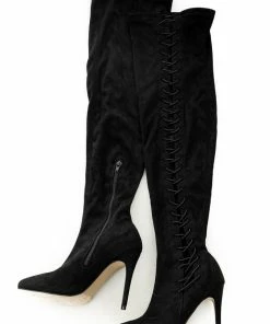 JP ORIGINAL CORP Black Lace Up Thigh High Stiletto Suede Boots 13 JP ORIGINAL CORP Black Lace Up Thigh High Stiletto Suede Boots
