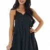 Entro Black Large Pleat Sleeveless Cami Dress With V Neck Dresses