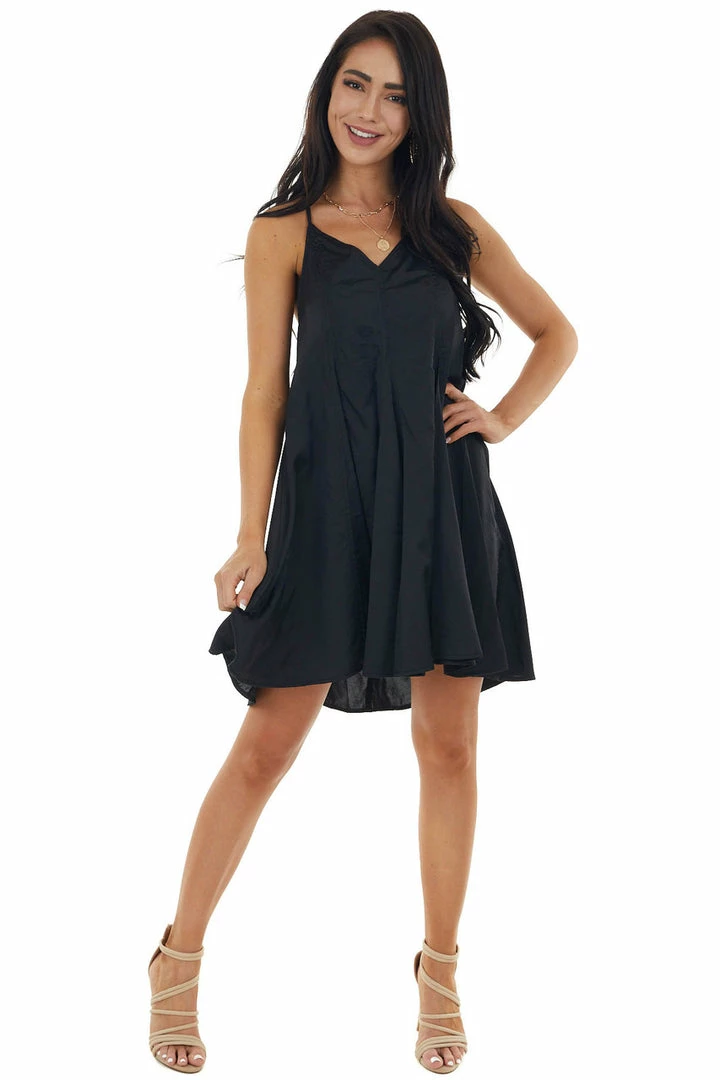 Entro Black Large Pleat Sleeveless Cami Dress With V Neck Dresses 4 Entro Black Large Pleat Sleeveless Cami Dress With V Neck Dresses