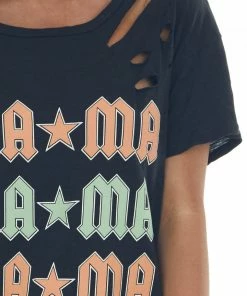 BiBi Tops Black Laser Cut 'Mama' Rockstar Graphic Tee