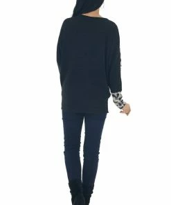 BiBi Tops Black Leopard Colorblock Long Dolman Sleeve Top