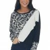 BiBi Tops Black Leopard Colorblock Long Dolman Sleeve Top
