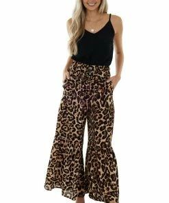 Main Strip Dresses Black Leopard Print Contrast Flare Jumpsuit