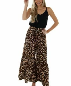 Main Strip Dresses Black Leopard Print Contrast Flare Jumpsuit