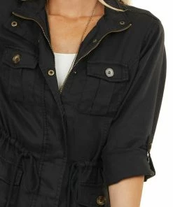 C'est Toi Black Long Sleeve Jacket With Front Pocket Details Outerwear