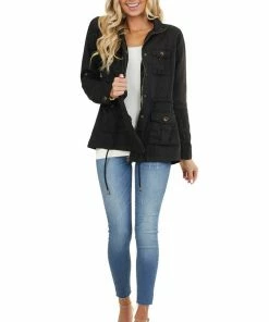 C'est Toi Black Long Sleeve Jacket With Front Pocket Details Outerwear