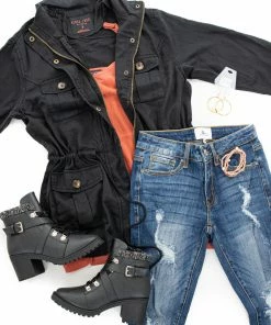 C'est Toi Black Long Sleeve Jacket With Front Pocket Details Outerwear