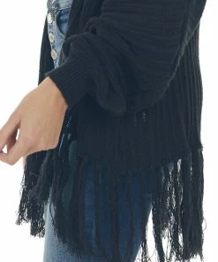Fantastic Fawn Tops Black Long Sleeve Open Front Cardigan