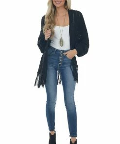 Fantastic Fawn Tops Black Long Sleeve Open Front Cardigan