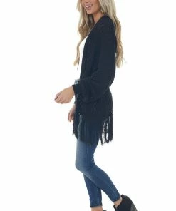 Fantastic Fawn Tops Black Long Sleeve Open Front Cardigan
