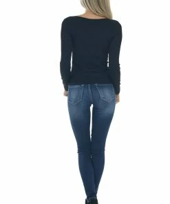 Nikibiki Tops Black Long Sleeve Scoop Neck Ribbed Top