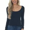 Nikibiki Tops Black Long Sleeve Scoop Neck Ribbed Top