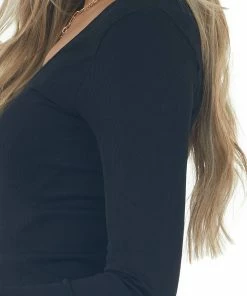 Nikibiki Tops Black Long Sleeve Scoop Neck Ribbed Top