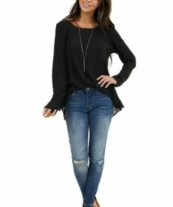Umgee Tops Black Long Sleeve Waffle Knit Top With Back Leopard Contrast 13 Umgee Tops Black Long Sleeve Waffle Knit Top With Back Leopard Contrast