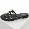 Shoe Shoe Train Black Low Heel Sandals With Gold Stud And Bead Details