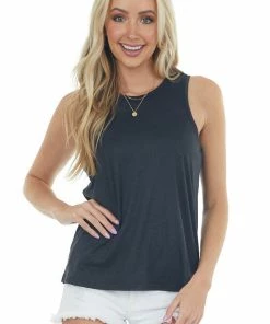 HYFVE Tops Black Melange Soft Sleeveless Knit Top