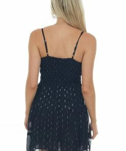 ANGIE Black Metallic Thread Twist Front Mini Dress Dresses