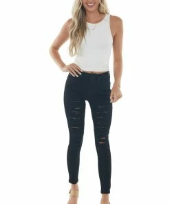 Special A Black Mid Rise Distressed Ladder Cut Out Jeans Bottoms