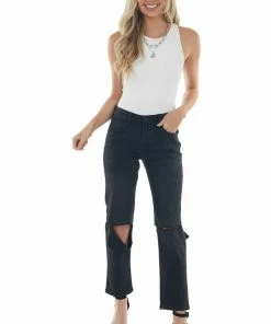 Cello Jeans Black Mid Rise Slit Knee Boyfriend Jeans Bottoms