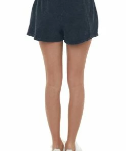 Trend Notes Bottoms Black Mineral Wash French Terry Elastic Shorts 9 Trend Notes Bottoms Black Mineral Wash French Terry Elastic Shorts