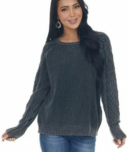 BiBi Tops Black Mineral Wash Raglan Sleeve Sweater