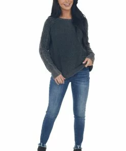 BiBi Tops Black Mineral Wash Raglan Sleeve Sweater