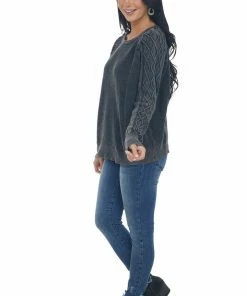 BiBi Tops Black Mineral Wash Raglan Sleeve Sweater