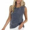 Trend Notes Black Mineral Wash Raw Muscle Knit Tee With Ribbed Neck