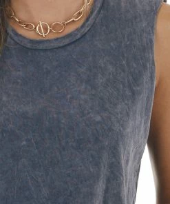 Trend Notes Black Mineral Wash Raw Muscle Knit Tee With Ribbed Neck