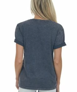 Lotus Fashion Black Mineral Washed Daisy Print Graphic Tee