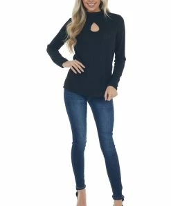 BiBi Black Mock Neck Long Sleeve Knit Top