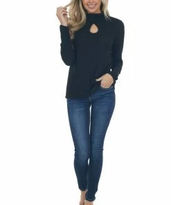 BiBi Black Mock Neck Long Sleeve Knit Top