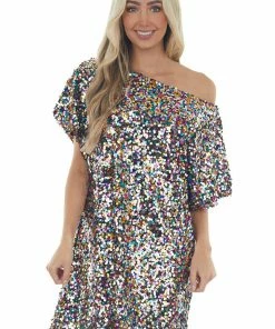 Vine & Love Black Multicolor Sequin Boat Neck Shift Dress