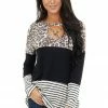 Lovely Melody Black Multiprint Colorblock Top With Criss Cross Cutout 1 Lovely Melody Black Multiprint Colorblock Top With Criss Cross Cutout