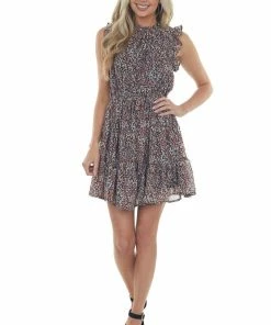 Jodifl Black Multiprint Ruffle Tiered Short Dress