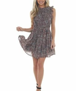 Jodifl Black Multiprint Ruffle Tiered Short Dress