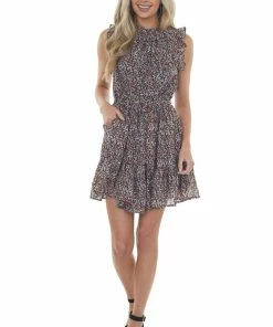 Jodifl Black Multiprint Ruffle Tiered Short Dress