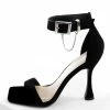 FORTUNE DYNAMIC Shoes Black Nubuck Buckle Chain Square Toed Heels